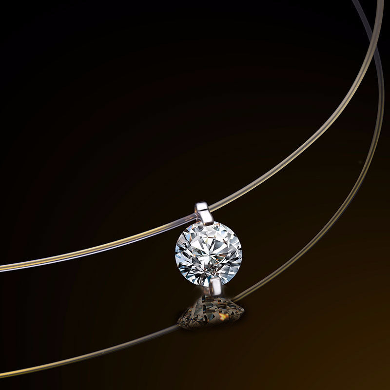 925 Silver Transparent Fishing Line Necklace Women&#039;s Clavicle Chain Elegant Invisible Mermaid Tears Single Diamond Pendant Summer New Necklace